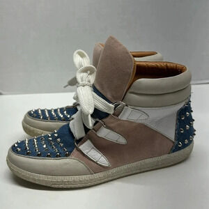Sandro Albatorock Sneakers High Top Lace Up Shoes Leather Suede Wedge Blue US 9